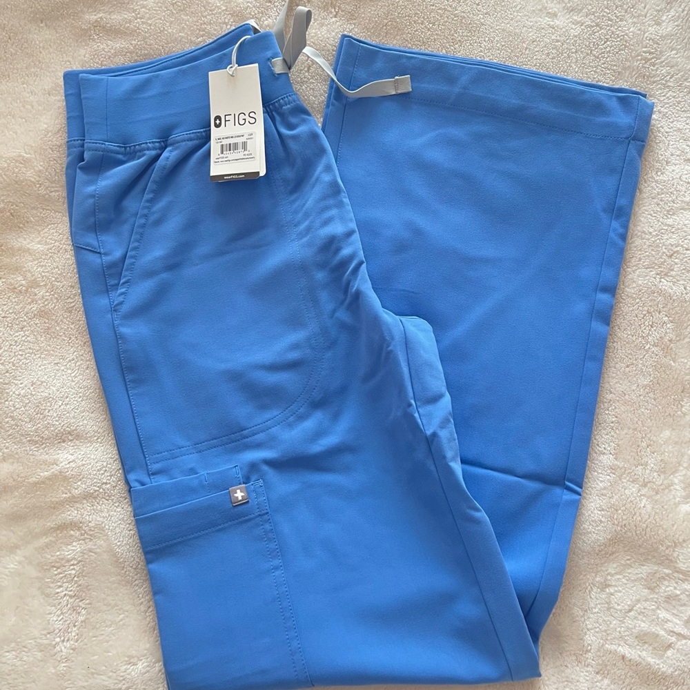 Figs High Waisted Isabel Wide Leg Scrub Pants | Ceil Blue | Size XS Regular